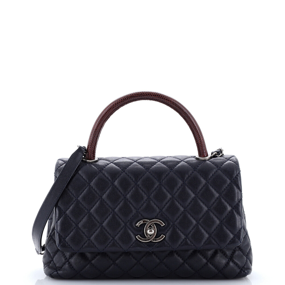 Chanel Medium Coco Top Handle Bag Quilted Caviar with Lizard